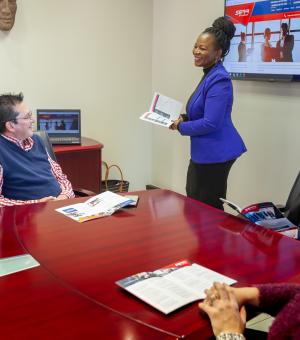 Corporate facilitator leading a business training and consulting session