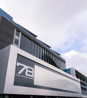 Modern commercial office building exterior with contemporary architecture